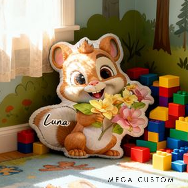 Personalized Cute Chipmunk Cushion Holding Flowers For Girls Bedroom Graphic 3D Print Pillow