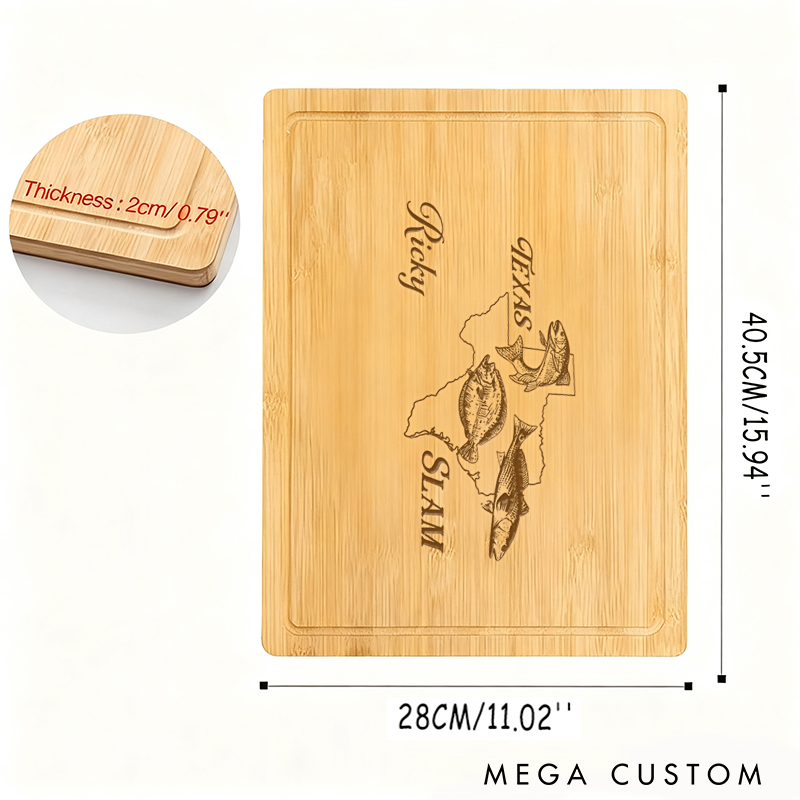 Personalized Bamboo Cutting Board Texas Slam Fishing Design Custom Name Redfish Trout and Flounder Perfect Gift for Anglers and Outdoor Lovers