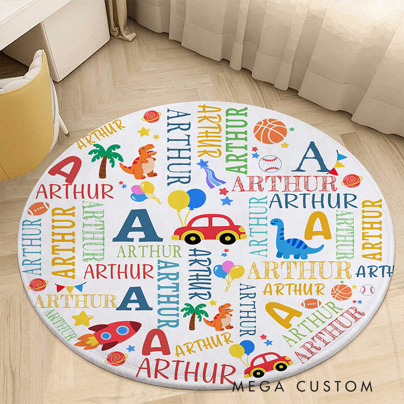 Personalized Colorful Name Round Carpet Rug With Bright Letters For Nursery Room Carpet Rug for Kids