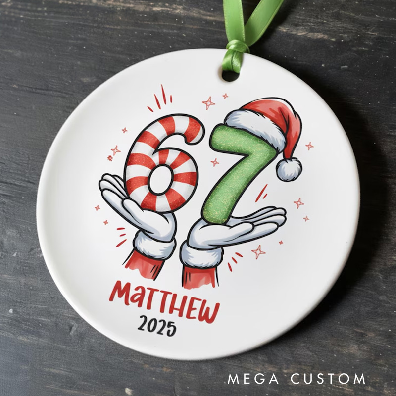 Personalized Cute Elf Legs 67 Christmas Ornament With Festive Colors And Name Ceramic Christmas Ornament