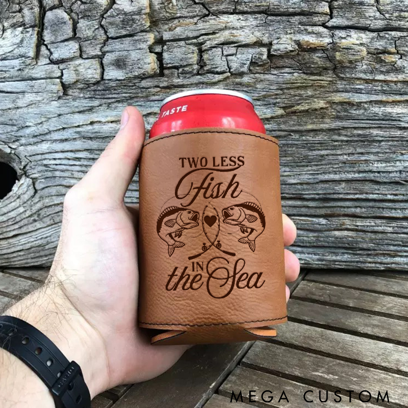 Personalized Fishing Can Cooler Custom Names and Time Two Less Fish in the Sea Design Perfect for Weddings Couples and Fishing Lovers