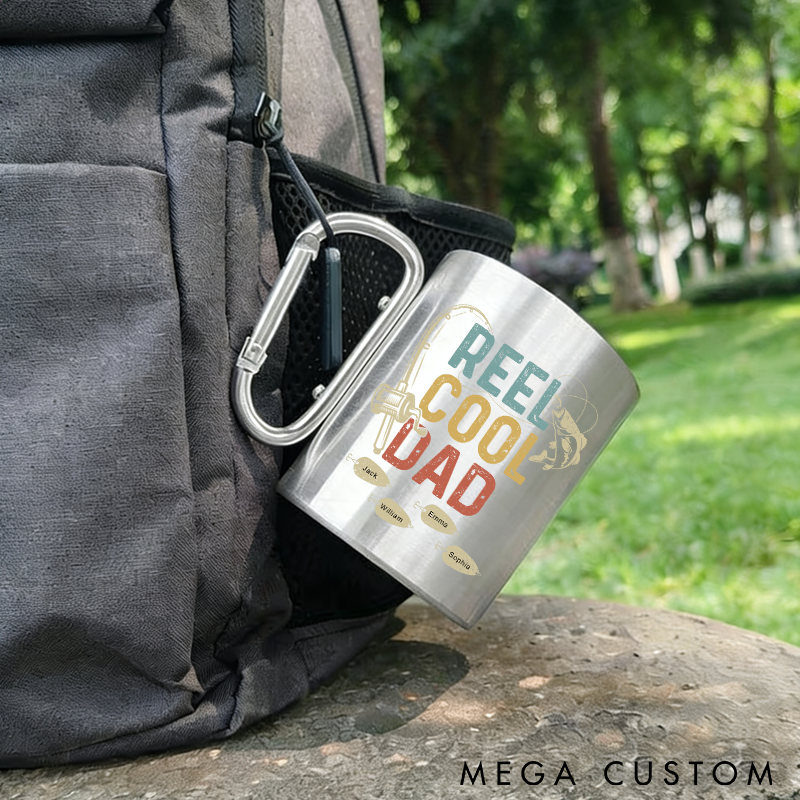 Personalized Fishing Mug Stainless Steel Cup with Carabiner Handle Custom Names Perfect Gift for Fishing Enthusiast Dads Grandpas