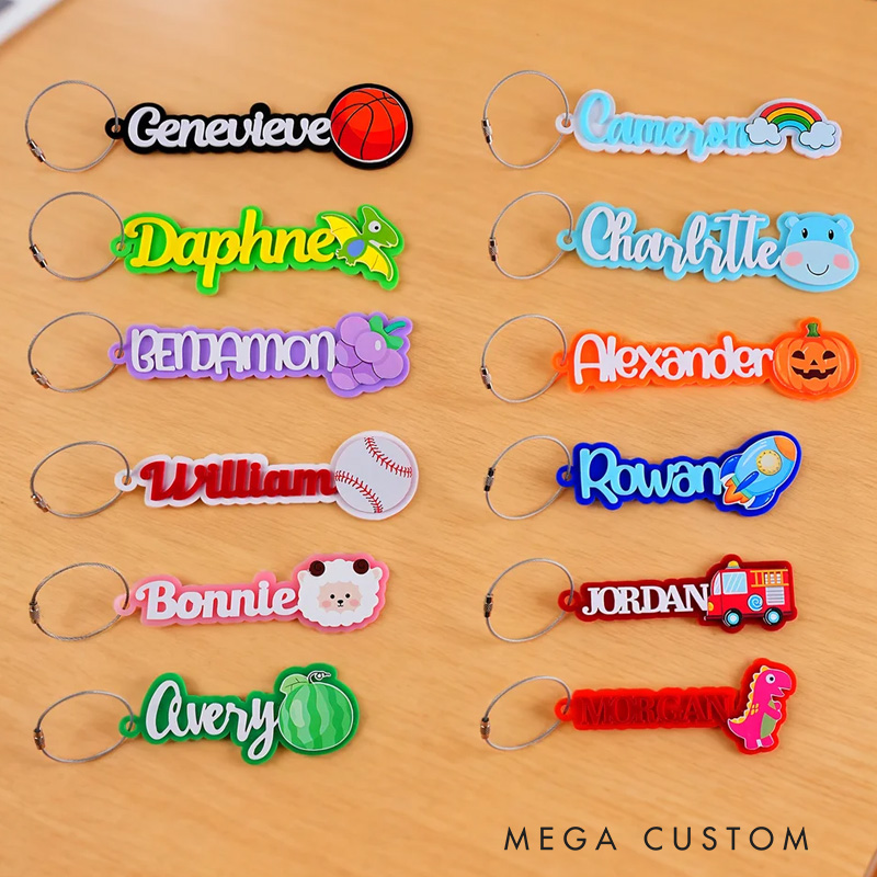 Personalized Cute Dinosaur Bus Multicolor Name Keychain Back to School Birthday Gift for Kids