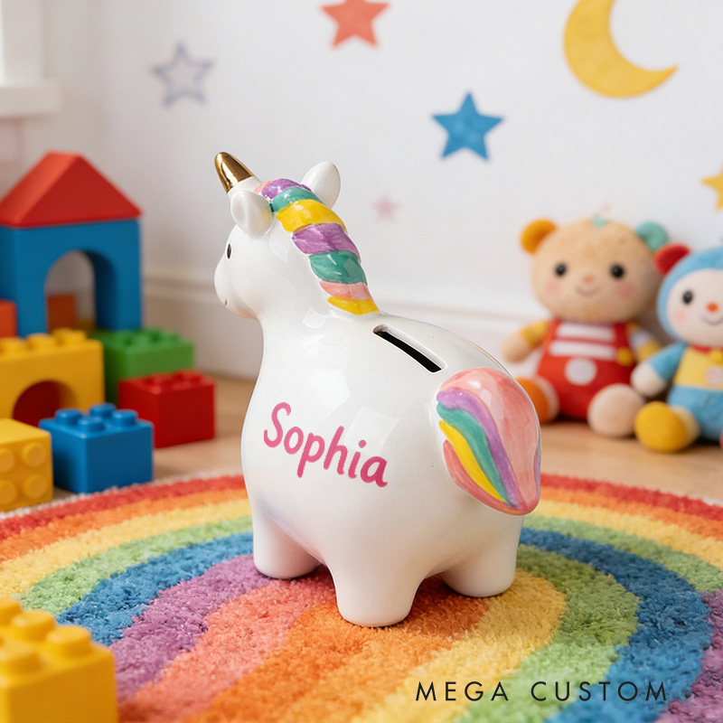 Personalized Cute Dream Horse Money Bank For Girls With Colorful Rainbow Ceramic Piggy Bank