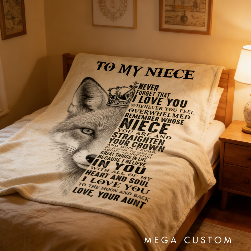 Personalized To My Niece Fox Pattern Custom Quote Warm Cozy Throw Gift Blanket Blanket