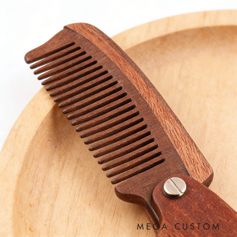 Personalized Wooden Beard Comb Firefighter Emblem with American Flag Design