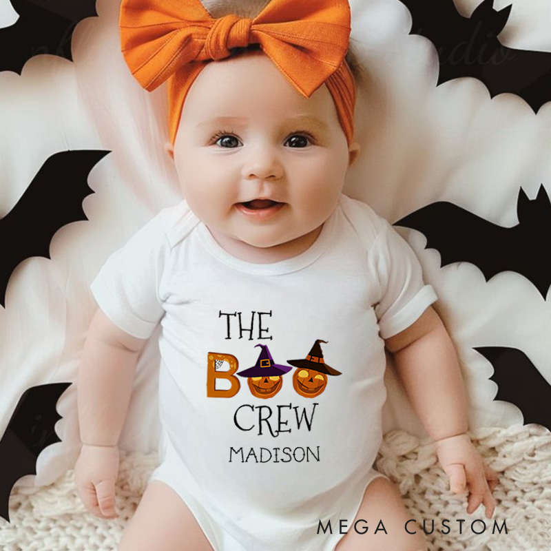 Personalized The Boo Crew Featuring Halloween Motif and Customizable Name for Baby’s Festive Outfit Baby Onesie