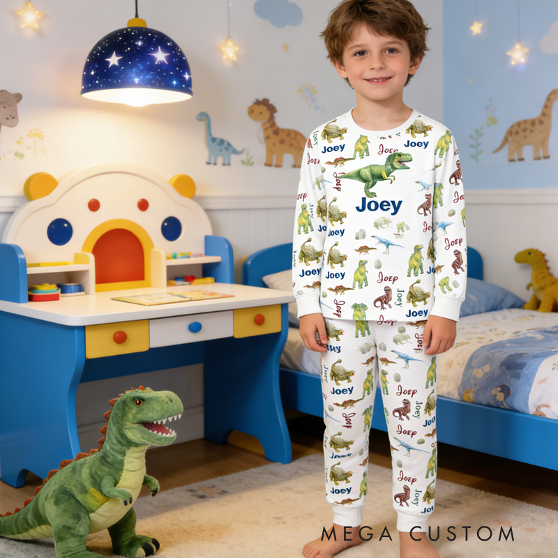Personalized Adorable Theme Custom Name Warm Soft Flannel Kids Loungewear Pajama Set