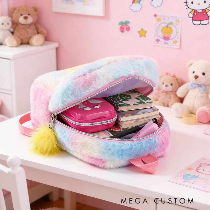 Personalized Cute Dream Horse Theme Custom Name Soft Plush Pink Girls School Travel Backpack