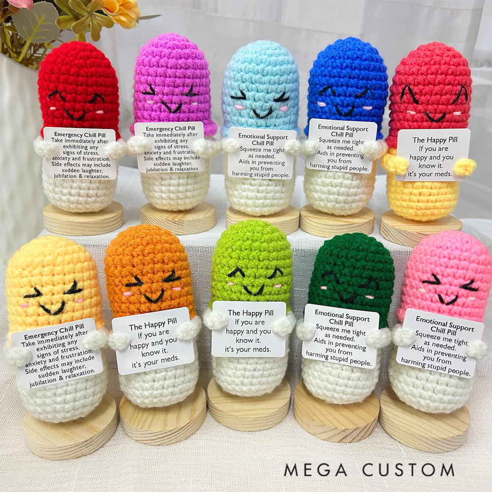 Personalized Crocheted Emotional Support Chill Pill Cute Stress Reliever Gift 