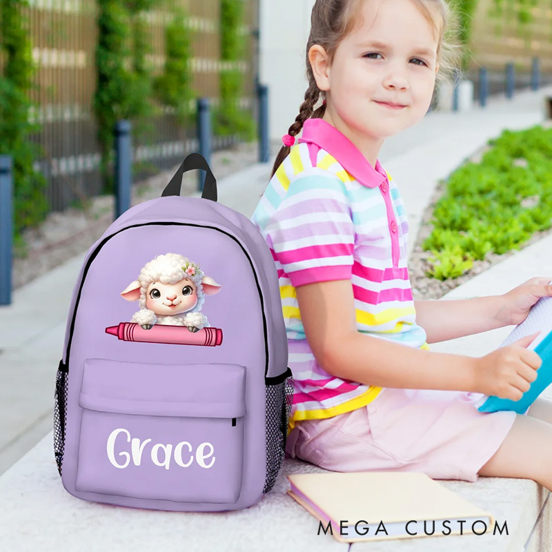 Personalized Cartoon Penguin Raccoon Animals Name Backpack with Zipper and Side Pockets Birthday Back to School Gift for Boys Girls
