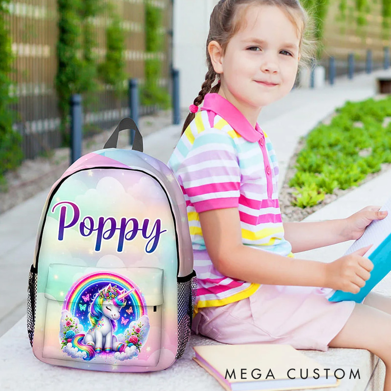 Personalized Cute Fantasy Dream Horse Kid School Backpack with Name Large Capacity Daily Use Back to School Gift for Kids Girls