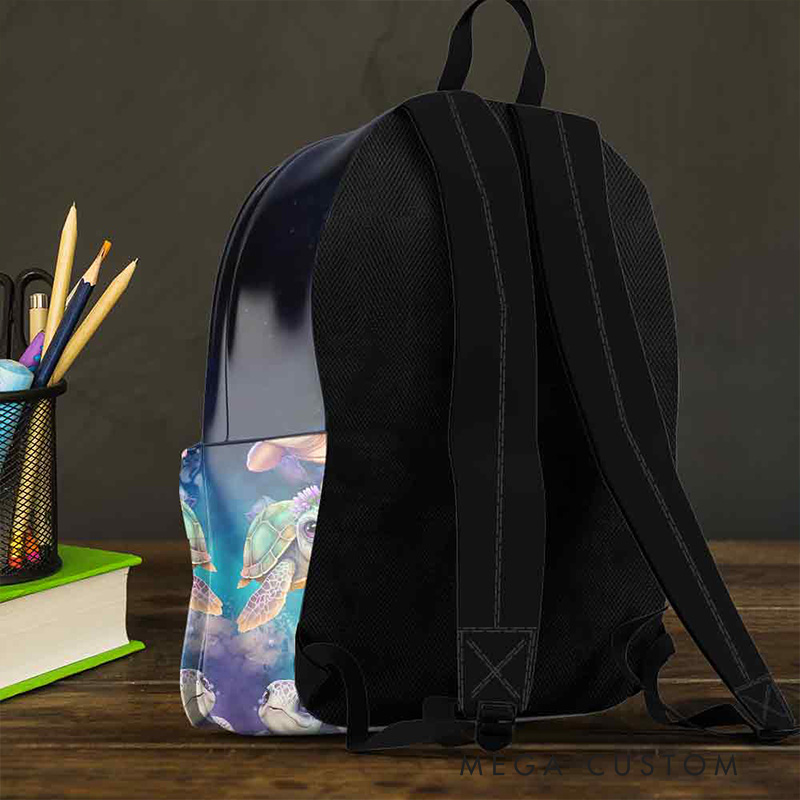 Personalized Adorable Sea Creature Design Custom Name Blue Ocean Print School Backpack