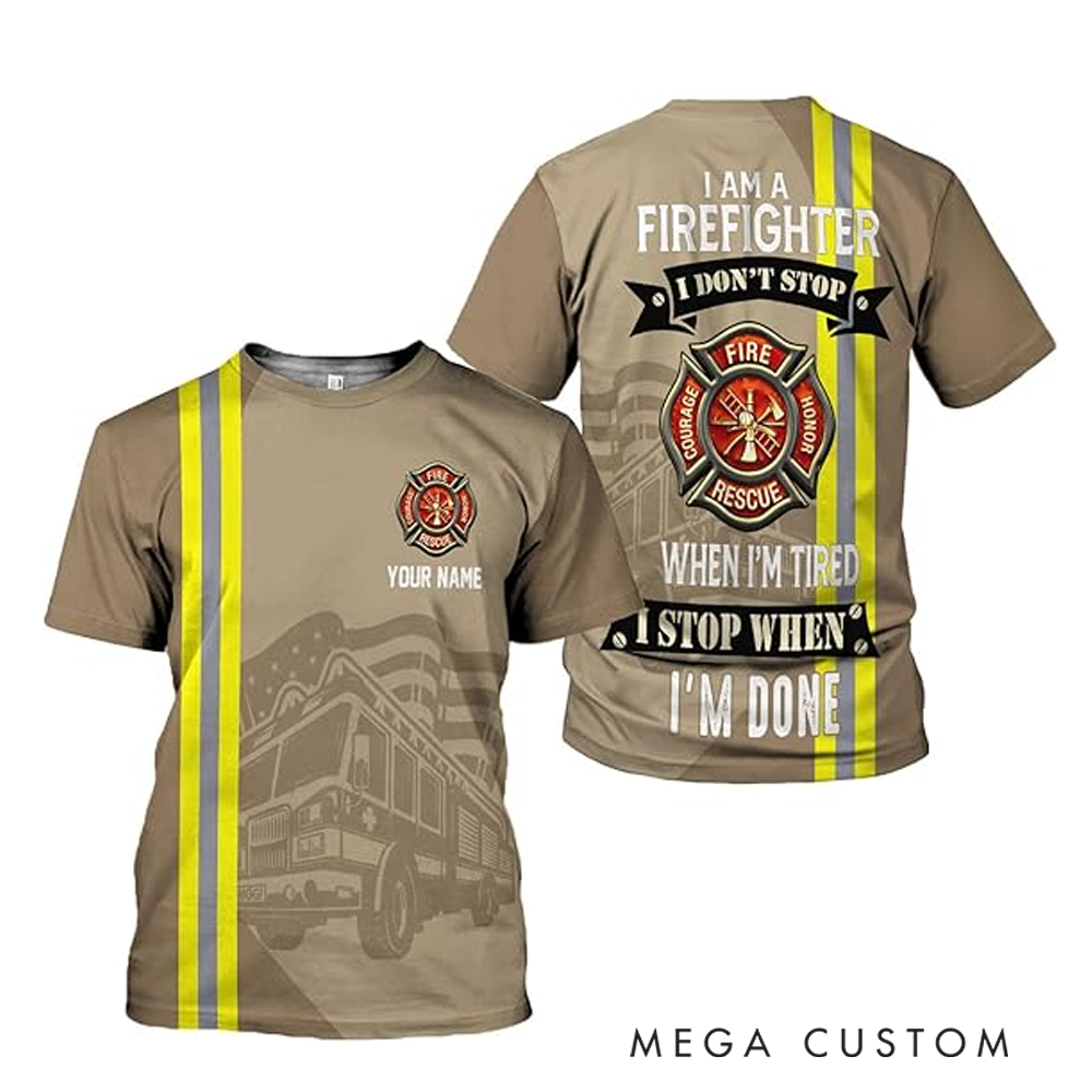 Personalized Firefighter Full Print T-Shirt Gift Custom Name and Inspirational Design