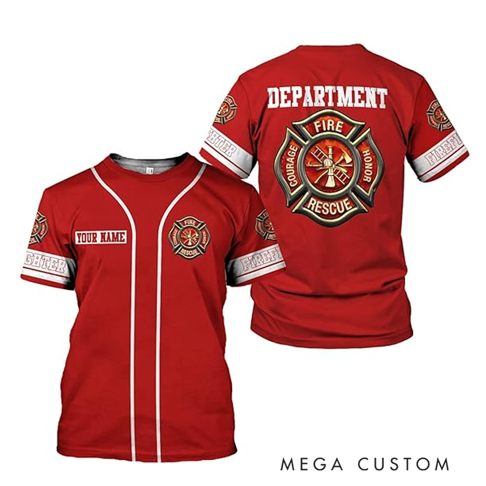 Personalized Firefighter Full Print T-Shirt Gift Custom Name and Department Logo Design