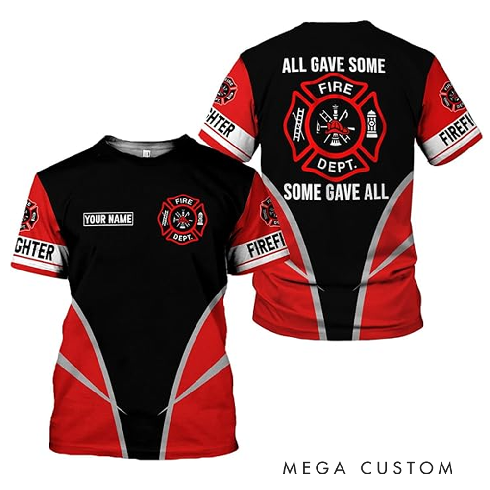 Personalized Firefighter Full Print T-Shirt Gift Custom Name and Memorial Tribute Design