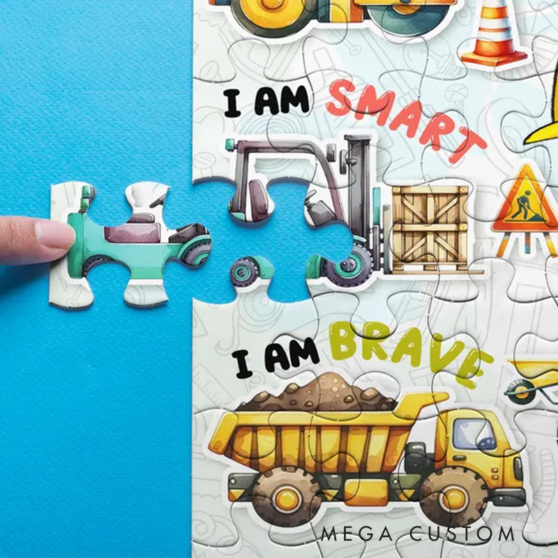 Personalized Fun Construction Theme Custom Name Photo Face Alphabet Learning Truck Pattern Puzzle