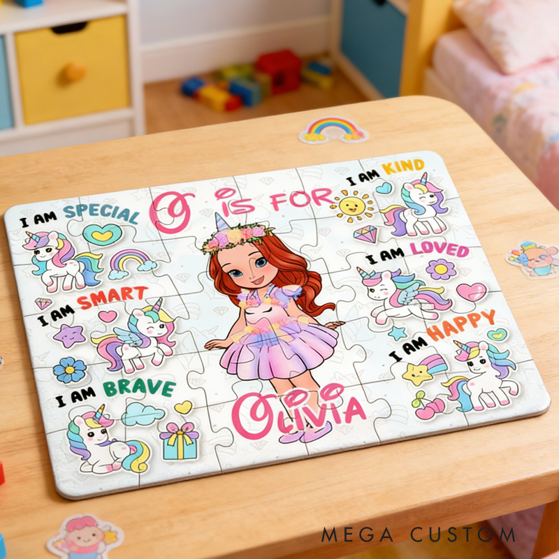 Personalized Fun Magical Princess Theme Custom Name Alphabet Learning Motivational Design Puzzle