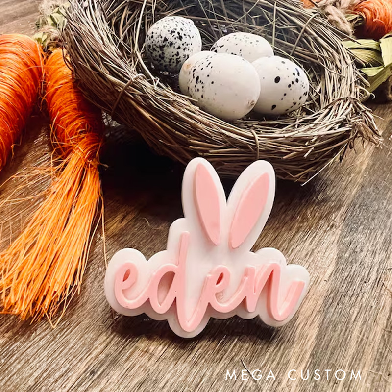 Personalized Bunny Theme Custom Name Adorable Rabbit Ear Pastel Pink Font Acrylic Hair Clip
