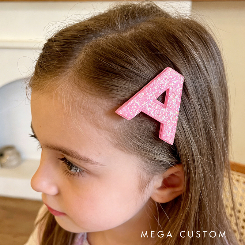 Personalized Initial Theme Custom Name Initial Glitter Font Pink Tone Acrylic Hair Clip