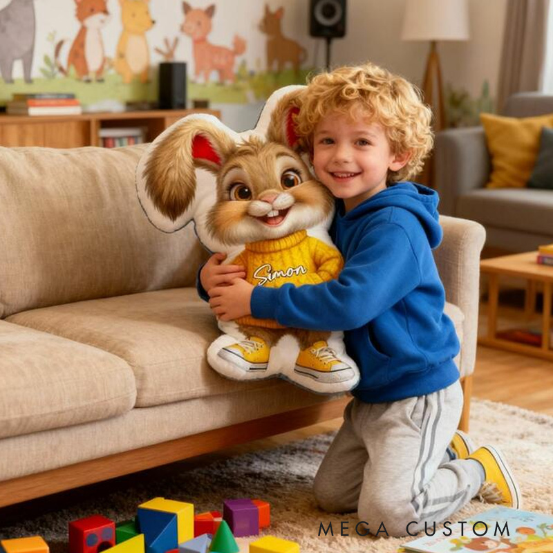 Personalized Bunny Theme Custom Name Cute Rabbit Wearing Yellow Sweater Style 3D Print Pillow