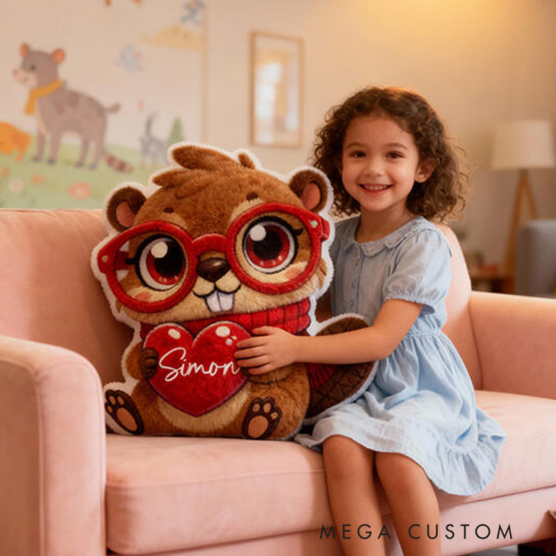 Personalized Lion Theme Custom Name Cute Lion Holding Red Heart Adorable Cartoon 3D Print Pillow