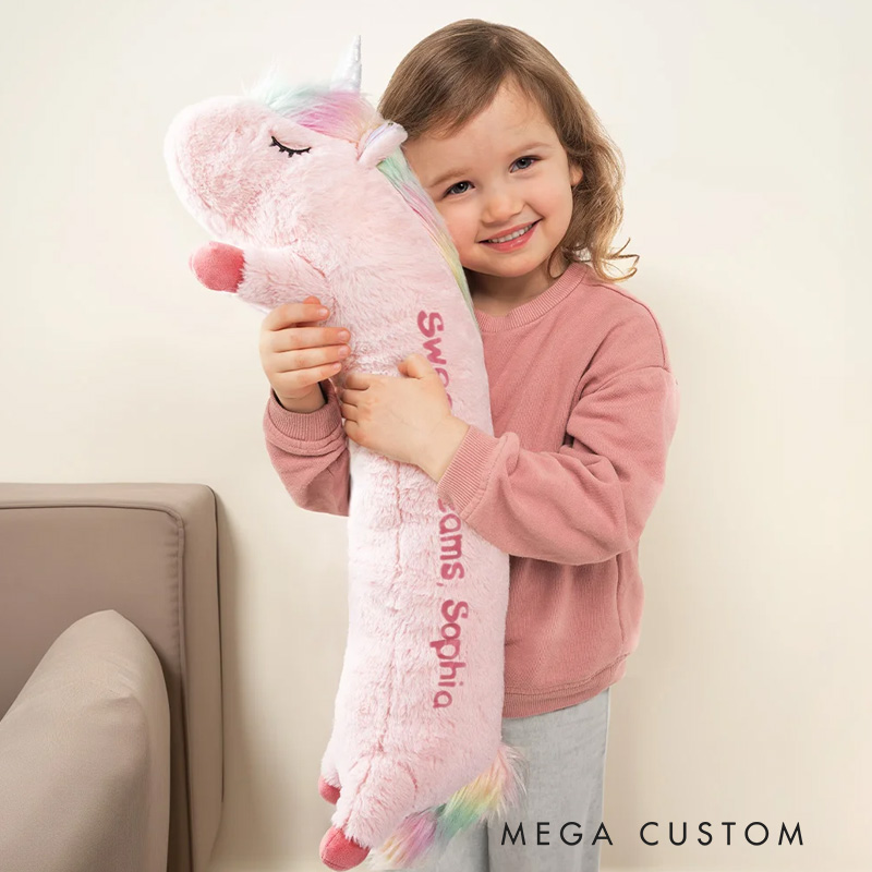 Personalized Cute Comfort Fantasy Rainbow Horse Plush Toy Pillow Soothing Long Plush Pillow with Kid Name Christmas Gift Birthday Gift for Kid