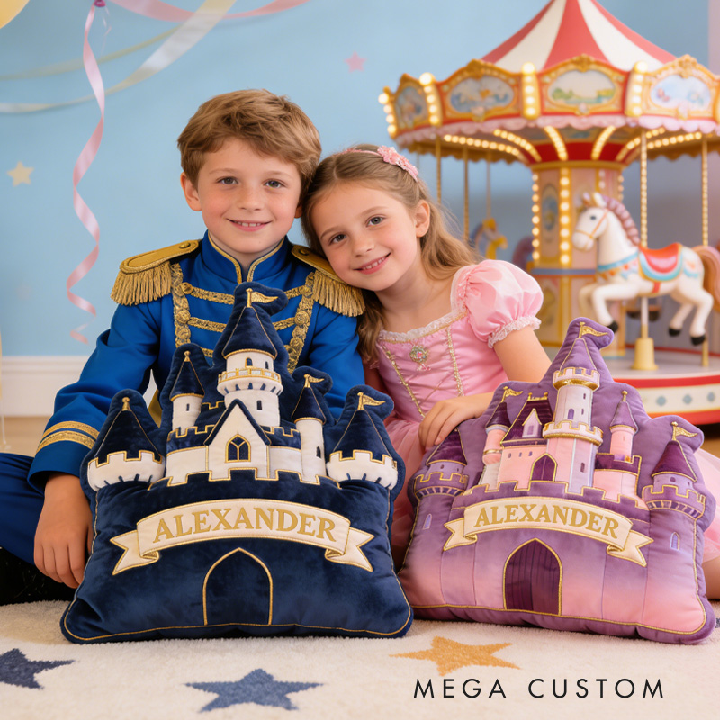 Personalized Castle Theme Custom Name Royal Palace Fairytale Prince and Princess Style 3D Print Pillow