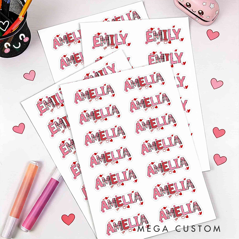 Personalized Valentine Theme Custom Name Cute Red Heart Love Pattern Gift Bag Stickers