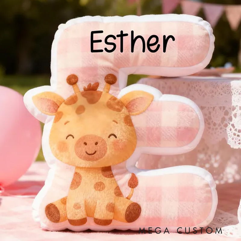 Personalized Animal Theme Custom Name Pink Blue Check Alphabet Letter Cushion Cute Rabbit 3D Print Pillow