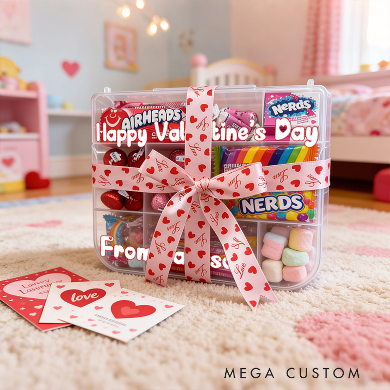 Personalized Valentines Theme Custom Name Sweet Gift Heart Ribbon Treat Collection Pops Candy Box