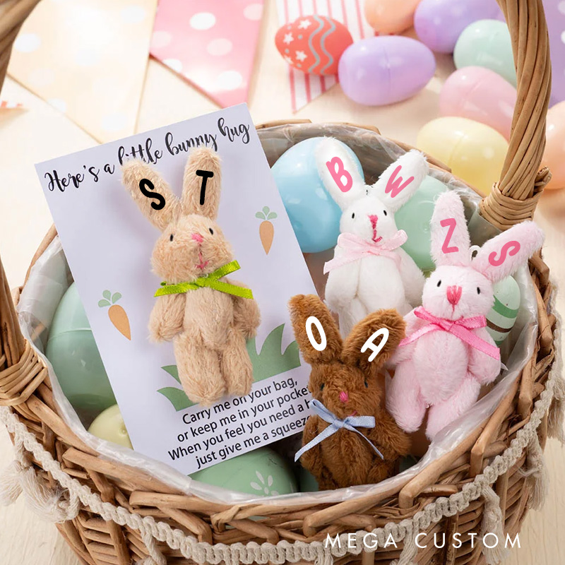 Personalized Cute Tiny Plush Pocket Hug Bunny Stuffed Companion Toy with Name Card Easter Basket Stuffers Holiday Easter Birthday Gift for Kids