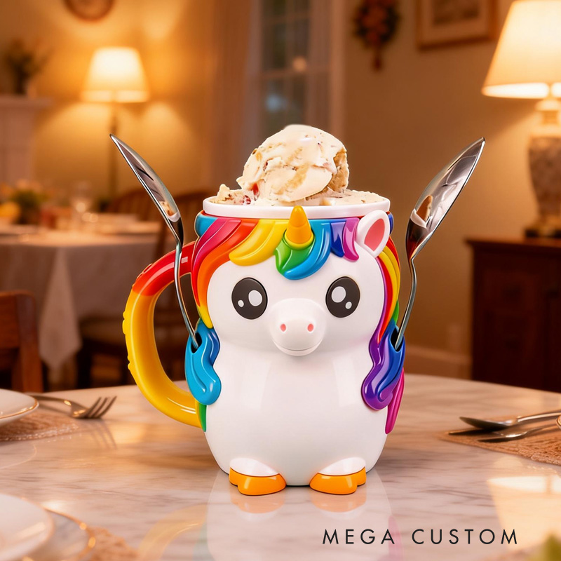 Personalized Magical Theme Custom Name Lovely Rainbow Horse Rainbow Style Dessert Holder 3D Printed Cozy with Spoon Slot