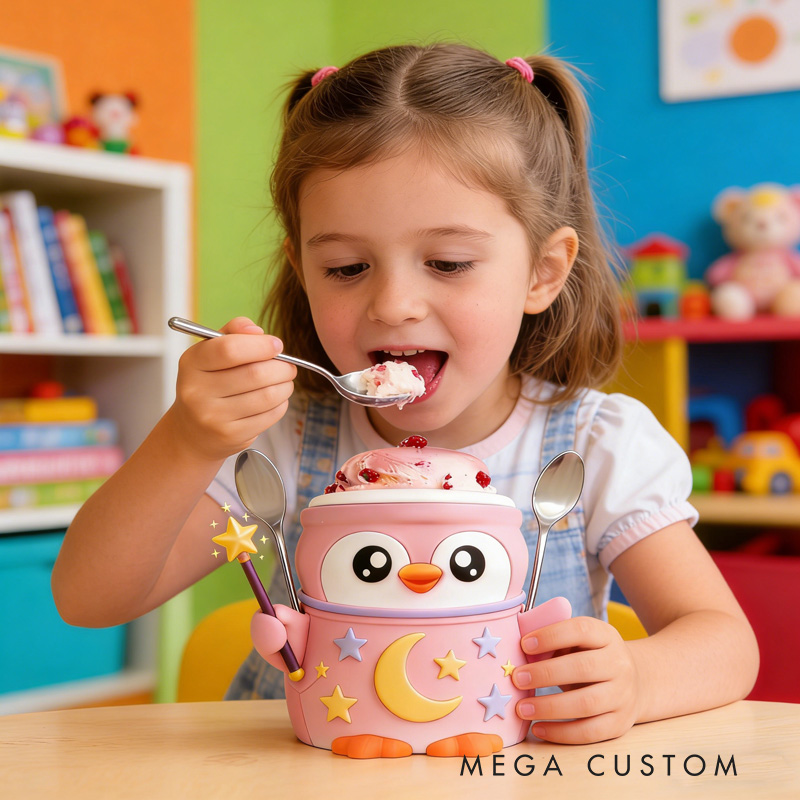 Personalized Night Theme Adorable Penguin with Moon and Stars Stand 3D Printed Cozy with Spoon Slot