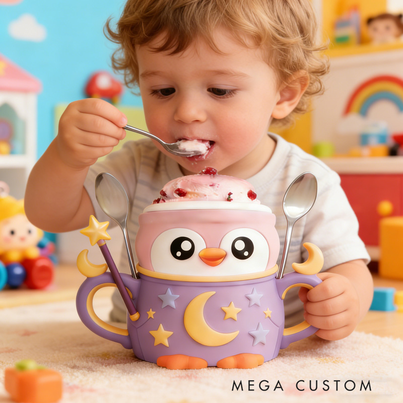 Personalized Night Theme Adorable Penguin with Moon and Stars Stand 3D Printed Cozy with Spoon Slot