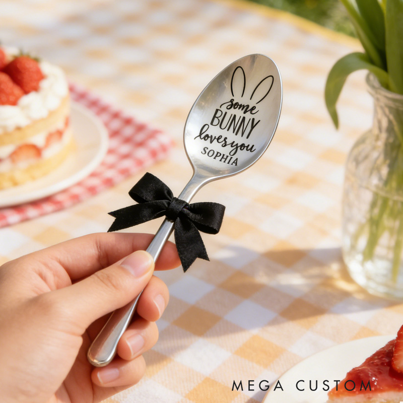 Personalized Lovely Custom Name Some Bunny Loves You Adorable Easter Utensil Spoon