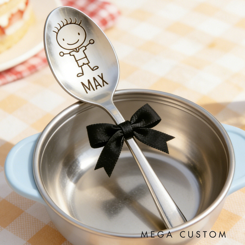Personalized Custom Name Cute Baby Gift Adorable Engraved Feeding Utensil Keepsake Spoon