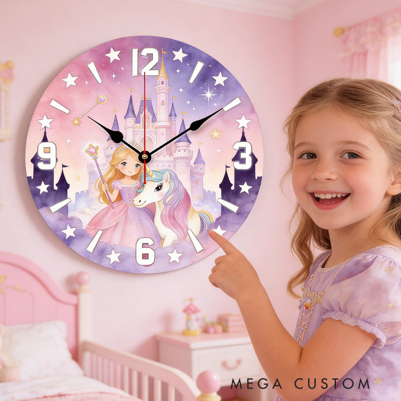 Personalized Unique Custom Name Fairy Tale Magic Kingdom Style Kids Bedroom Decor 3D Printed Wall Clock