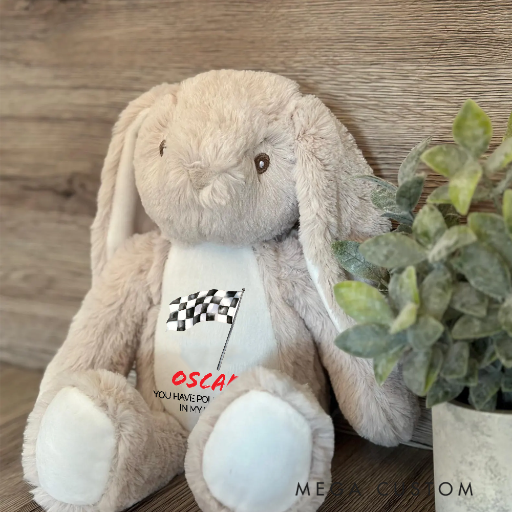 Personalized Racing Bunny Plush Custom Pole Position in My Heart Gift for Motorsports Lovers