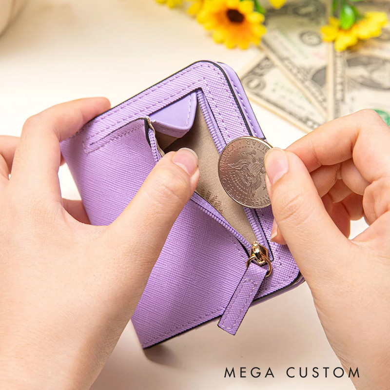 Personalized Shadow Name Leather Compact Bifold Pocket Wallet with Name Birthday Anniversary Gift for Women Girls