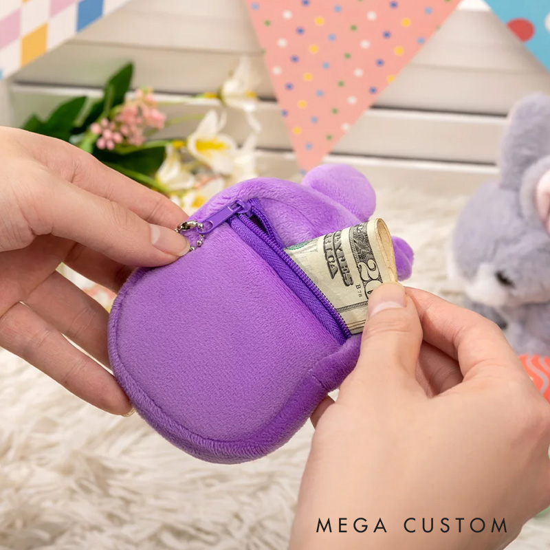 Personalized Cute Bunny Plush Coin Purse Wallet with Name and Wrist Strap Easter Basket Filler Happy Easter Gift for Kids