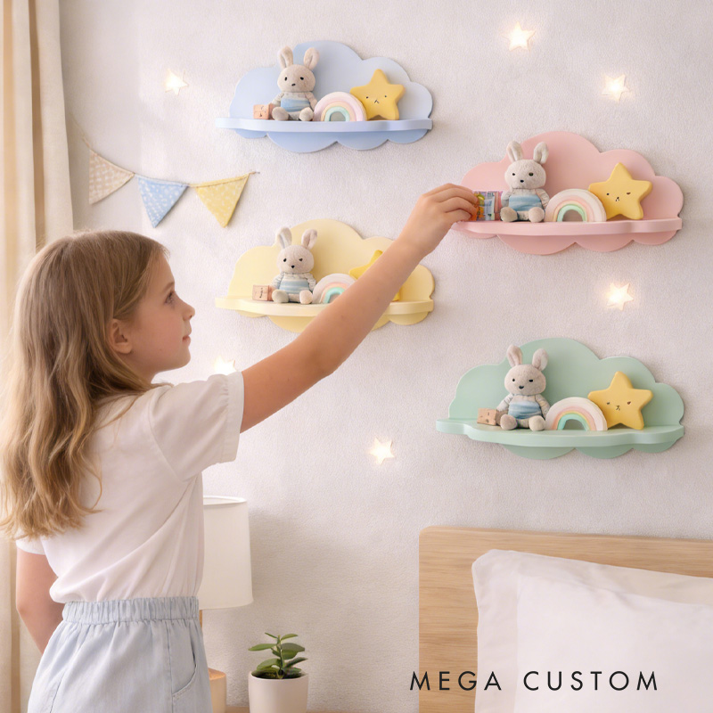 Adorable Cloud Shaped Wall Mounted Shelves Creative 3D Printed Nursery Organizer Perfect for Kids Room Toy Display and Home Decor