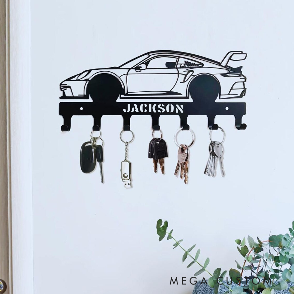 Personalized Metal Car Wall Hook Custom Key and Accessory Organizer Gift for Racer Vehicle Lover