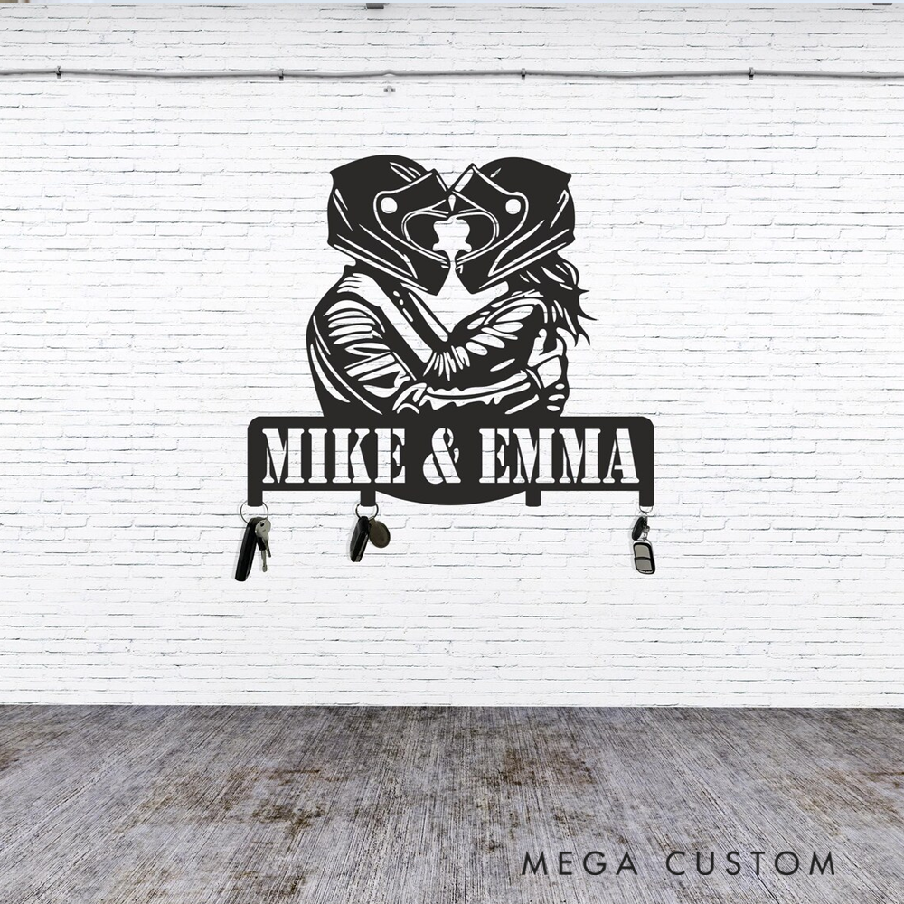 Personalized Couple Biker Wall Hook Custom Metal Key and Accessory Organizer Valentine 