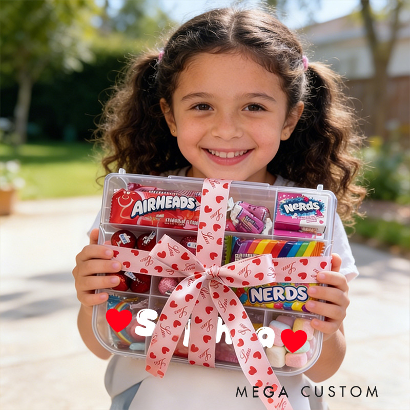 Personalized Candy Gift Set with Heart Bow Decoration Sweet Treat Basket for Kids Birthdays Valentines Day Party Favors and Special Celebrations