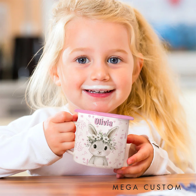 Personalized Cartoon Wreath Deer Bear Animals 12 oz Colored Rim Enamel Mug with Name Daily Use Christmas Birthday Gift for Boys and Girls