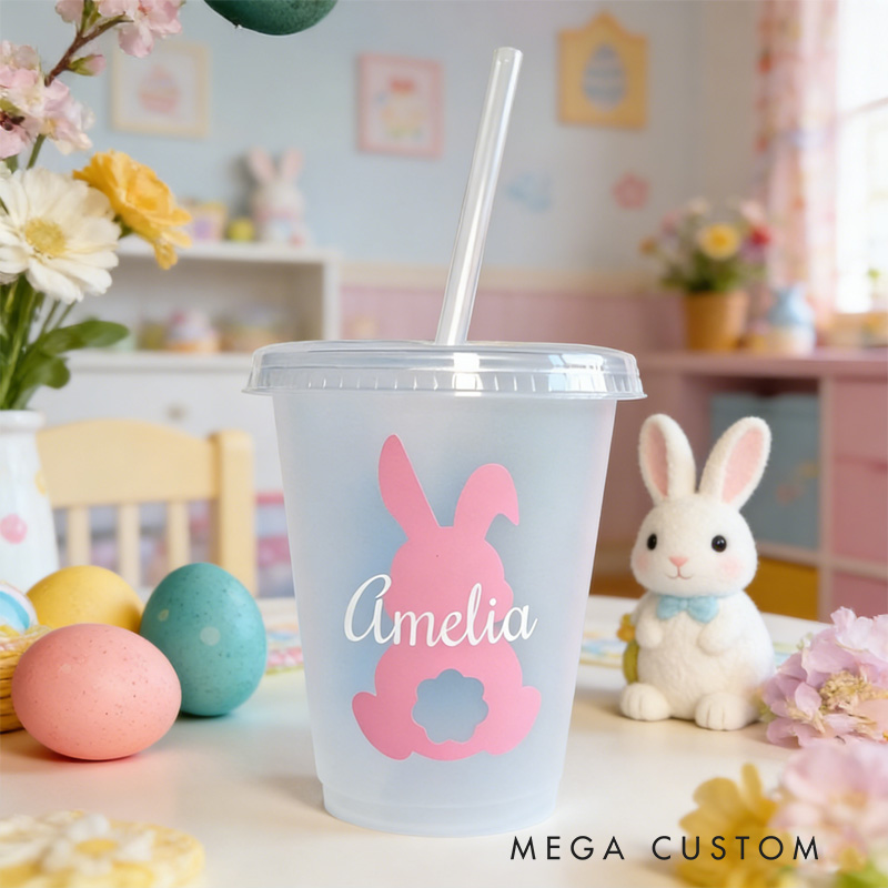 Personalized Easter Bunny Name Cup Cute Pastel Holiday Gift for Kids Spring Party Favor Children's cup with straw