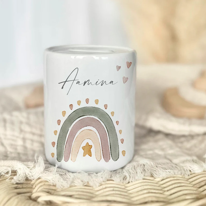 Personalized Woodland Animal Theme Name Ceramic Money Box Cute Nursery Gift Baby Keepsake Piggy Bank