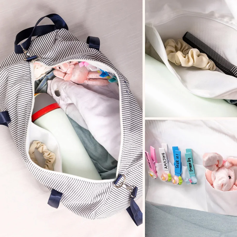 Personalized Cute Peter Rabbit Striped Canvas Large Travel Bag with Name and Shoulder Strap Travel Easter Gift for Kids