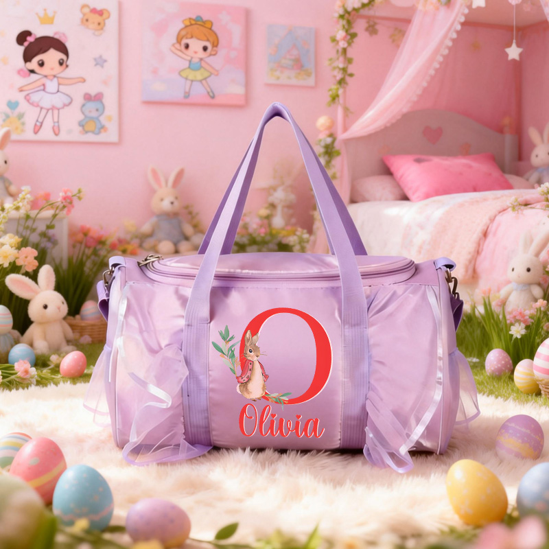 Personalized Floral Alphabet Letter Theme Name Pink Lace Trim Cute Girl Travel Overnight Tote Weekend Gift Duffle Bag